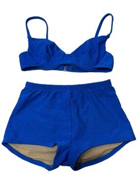 Jantzen Blue High Waisted Bikini Swimsuit Underwire Two Piece Boyshort Size S